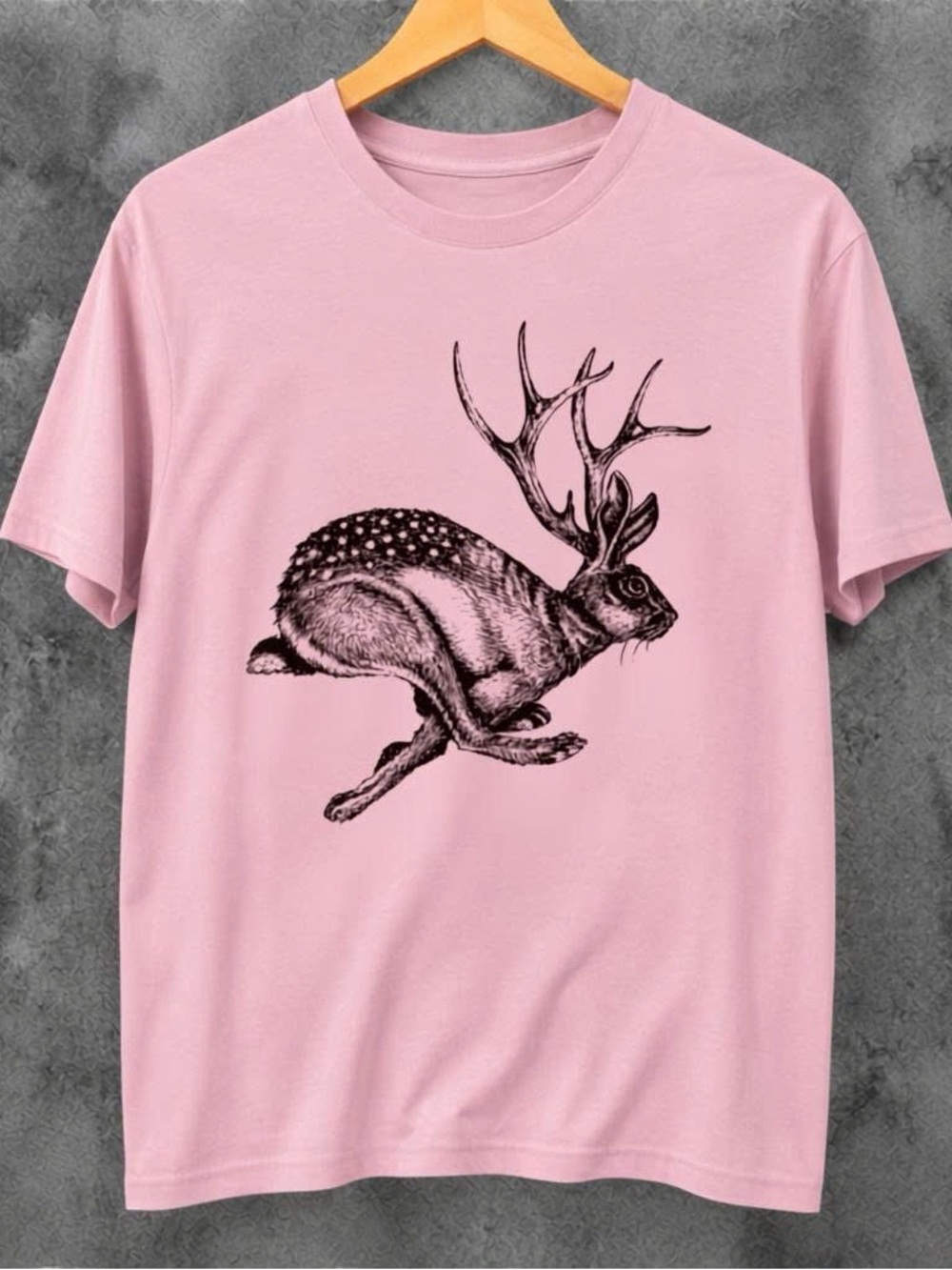 Women’s Pink Short-Sleeve Tee with Stag Hare Graphic